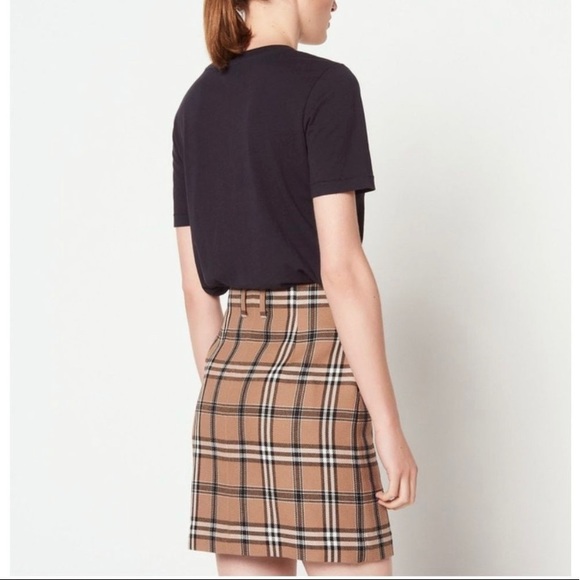 Sandro Sunset Camel Plaid Wool Blend Mini Skirt S - Picture 6 of 10